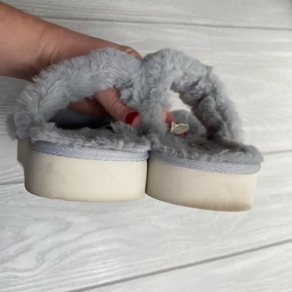 Koolaburra by UGG Wild Dove Gray Faux Fur Double Strap Slide Sandals Size 8